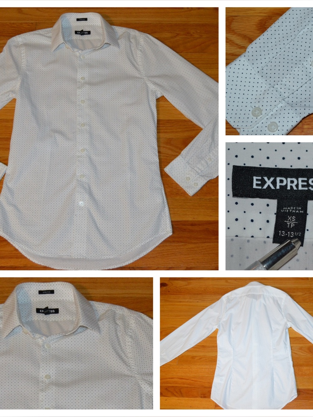 Men’s Express white long-sleeve button down, size XS 13 - 13 1/2 extra slim